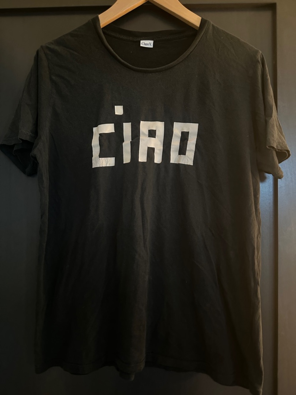 Clare V Black Tee with White 'CIAO' Graphic